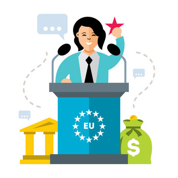 recommend clip art: Vector Woman Speaker. Flat style colorful Cartoon illustration.