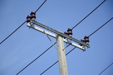 close up electric pylon in country Thailand
