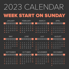 Simple 2023 year calendar