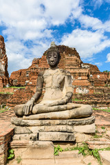 Fototapeta premium Buddha, a beautiful ancient site in Wat Maha That Ayutthaya as a world heritage site, Thailand