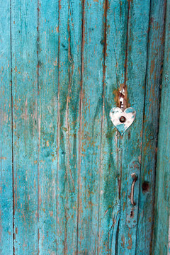 Old Wooden Shabby Blue Door On A Farm.