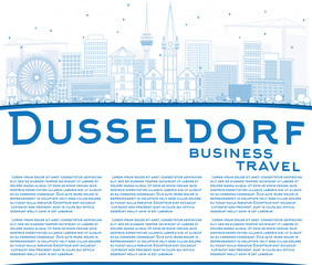 Outline Dusseldorf Skyline with Blue Buildings and Copy Space.