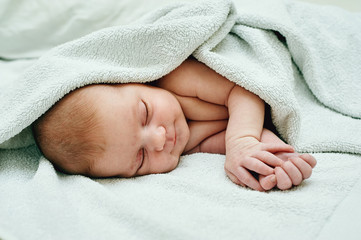 portrait of a newborn girl . Sleeping , close-up