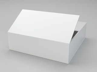 Empty open cardboard on gray background. 3d rendering