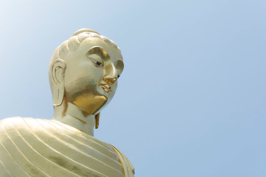 Buddha statue buddha image used as amulets of Buddhism religion on blue sky background