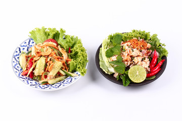 Spicy salad with cucumber served with spicy crab salad.