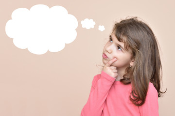 Thoughtful young girl with an empty thought bubble