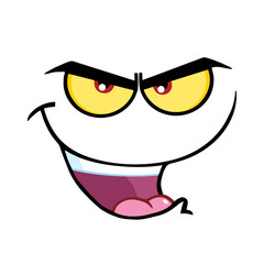 Evil Cartoon Funny Face With Bitchy Expression. Illustration Isolated On White Background