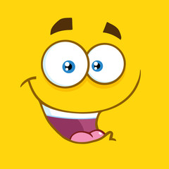Happy Cartoon Funny Face With Smiling Expression. Illustration With Yellow Background