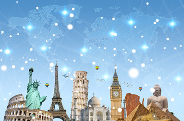 Famous landmarks of the world connected to each other