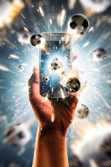 Burning soccer balls flies from the smartphone