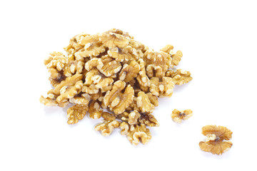 Close - up edible seeds walnut on white background