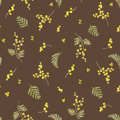 Watercolor mimosa vector pattern