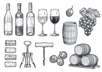 Wine stuff illustration, drawing, engraving, ink, line art, vector © jenesesimre