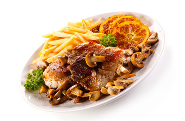 Roast steak with french fries