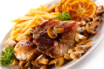 Roast steak with french fries