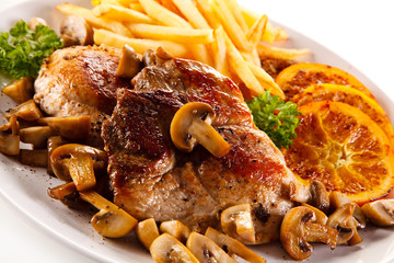 Roast steak with french fries