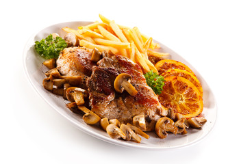 Roast steak with french fries