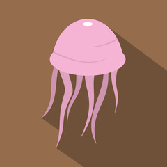 Pink jellyfish icon, flat style