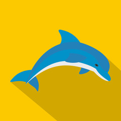 Blue dolphin icon, flat style