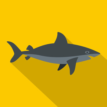 Grey Shark Fish Icon, Flat Style