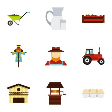 Farming icons set, flat style