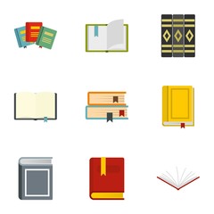 Books learning icons set, flat style
