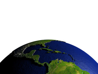 Fototapeta premium Central America on model of Earth with embossed land