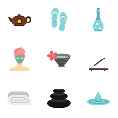 Relaxing therapy icons set, flat style