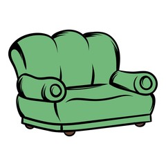 Green sofa icon cartoon