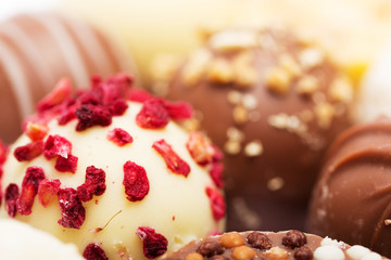 Close up of a selection of delicious chocolates