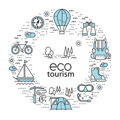 Eco tourism circle concept with modern line style icons