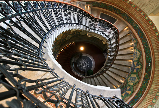 Spiral staircase in the beautiful hall