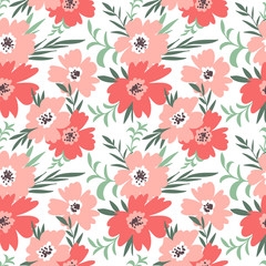 Trendy seamless floral ditsy pattern. Fabric design with simple flowers. Vector seamless background. Garden pattern.