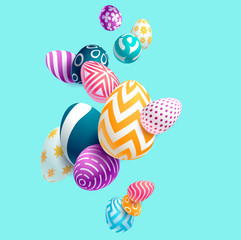 Composition of 3D Easter eggs. Holiday background. - 140300732