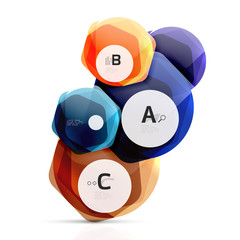 Glass color hexagons. Glossy plastic hexagon design with text