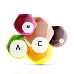 Glass color hexagons. Glossy plastic hexagon design with text