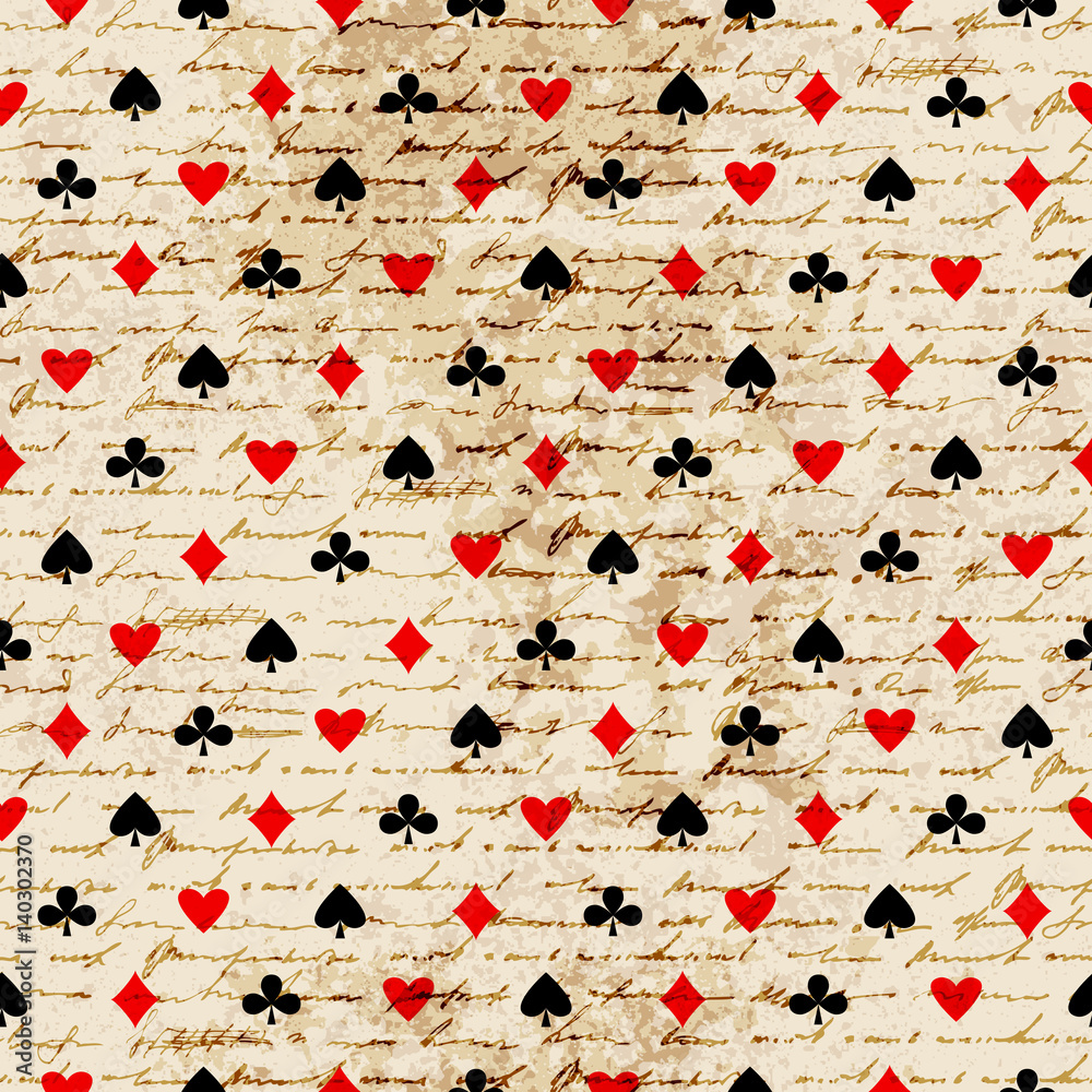 Poster card suits seamless pattern.
