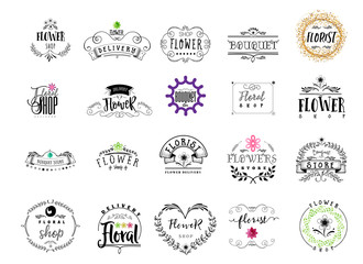 Badge for small businesses - Flower shop Counter Staff. Sticker, stamp, logo - for design, hands made. With the use of floral elements, calligraphy and lettering