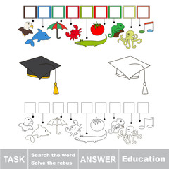 Search the hidden word, the simple educational kid game.