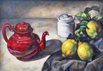 oil painting on canvas of a fruit composition - 140305584