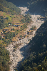 the watercourse of the river from mountain
