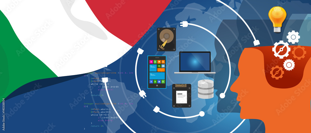 Poster italy it information technology digital infrastructure connecting business data via internet network