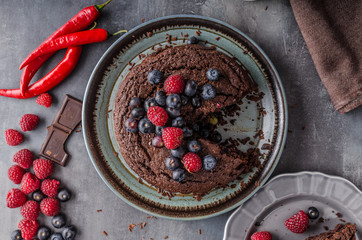 Brownies cake with chilli and berrries