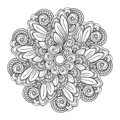 Vector abstract black and white mandala pattern.