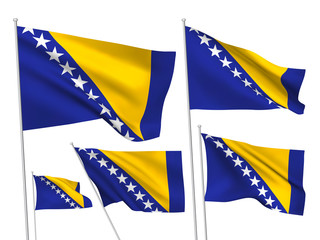 Bosnia and Herzegovina vector flags set. 5 wavy 3D cloth pennants fluttering on the wind. EPS 8 created using gradient meshes isolated on white background. Five design elements from world collection