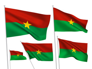 Burkina Faso vector flags set. 5 wavy 3D cloth pennants fluttering on the wind. EPS 8 created using gradient meshes isolated on white background. Five flagstaff design elements from world collection