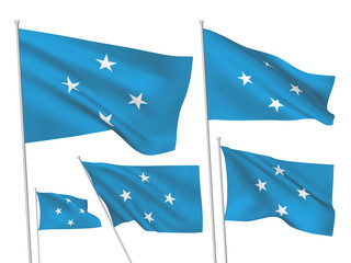 Micronesia vector flags set. 5 wavy 3D cloth pennants fluttering on the wind. EPS 8 created using gradient meshes isolated on white background. Five flagstaff design elements from world collection