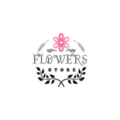 Badge for small businesses - Flower shop Counter Staff. Sticker, stamp, logo - for design, hands made. With the use of floral elements, calligraphy and lettering
