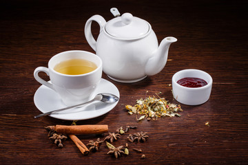 Fototapeta na wymiar Teapot and a cup of tea